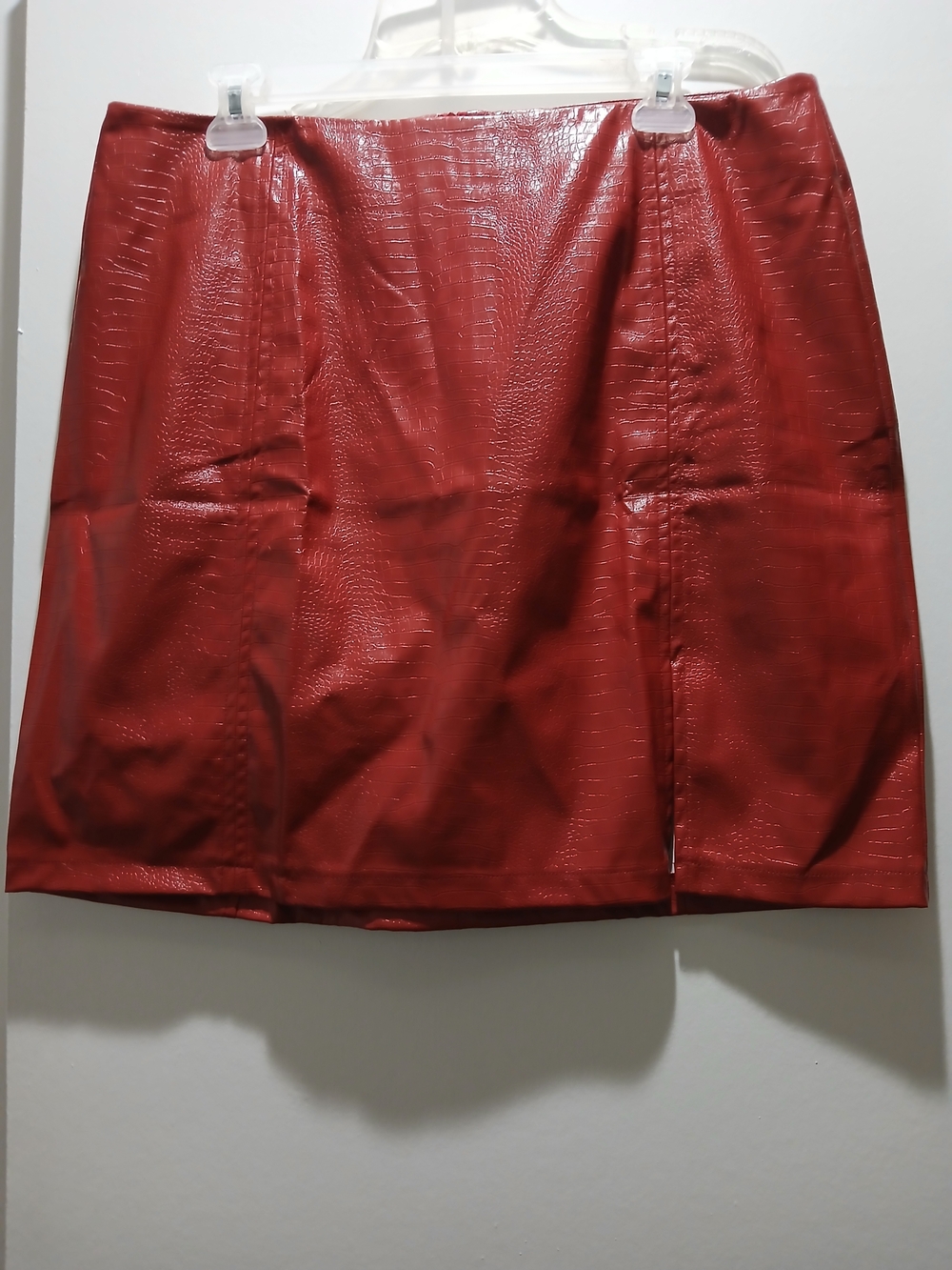 Mango Red Faux-Leather Mini Skirt